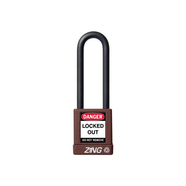 Zing ZING RecycLock Safety Padlock, Keyed Alike, 3" Shackle, 1-3/4" Body, Brown, 7061 - 7061