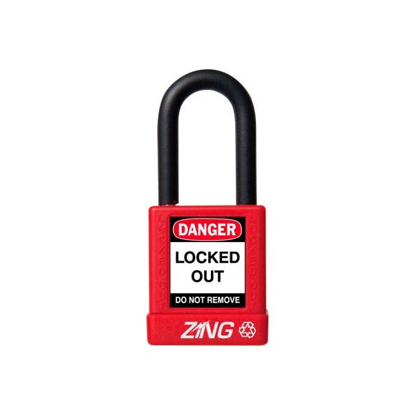 Zing ZING RecycLock Safety Padlock, Keyed Different, 1-1/2" Shackle, 1-3/4" Body, Red, 7030 - 7030