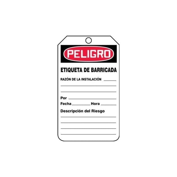 Accuform Spanish Safety Tags, DANGER BARRICADE TAG, 5.75in x 3.25in, HS-Laminate, 5PK - SHTAB104LTM