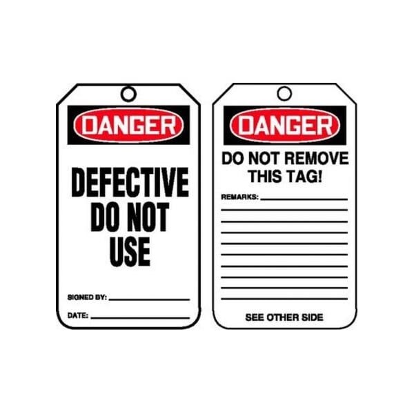 Accuform Safety Tags, DANGER DEFECTIVE DO NOT USE, 5.75in x 3.25in, RP-Plastic, 25PK - MDT194PTP