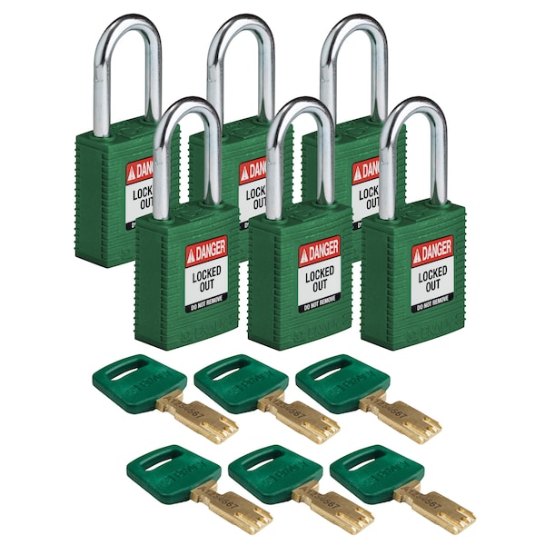 Brady Safekey Lockout Padlock Nylon Green 1.5" St - NYL-GRN-38ST-KD6PK
