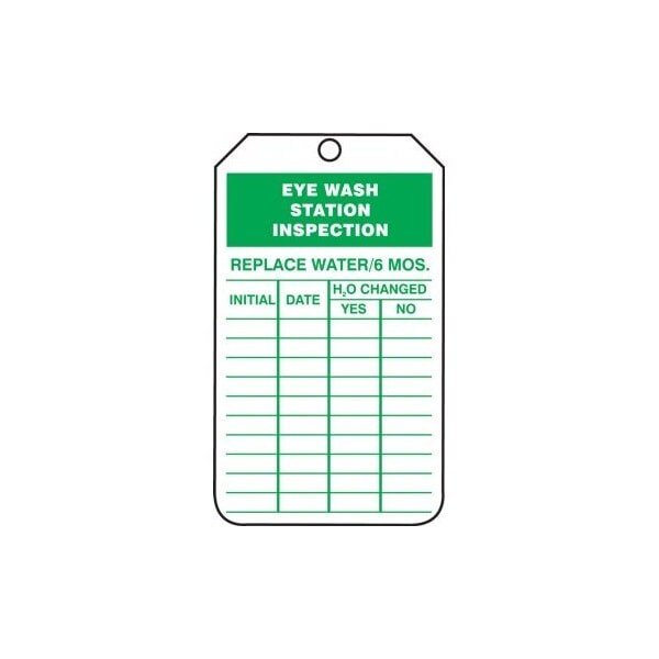 Accuform Safety Tags, EYE WASH STATION INSPECTION, 8.5inx 3.875in, PF-Cardstock, 25PK - TRS330CTP