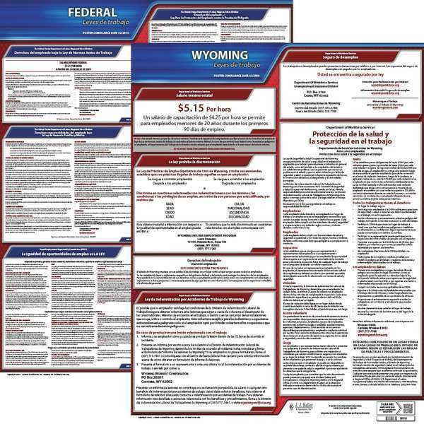 Jj Keller Labor Law Poster, Fed/STA, WY, SP, 20inH, 3yr - 200-WY-3