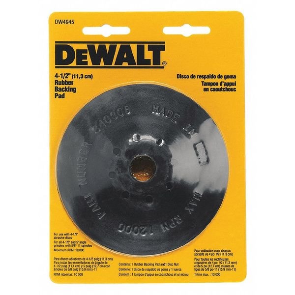 Dewalt Fiber Disc Backup Pad, 4 1/2 in Dia, 5/8"-11 Threaded Hole, Soft Density - DW4945