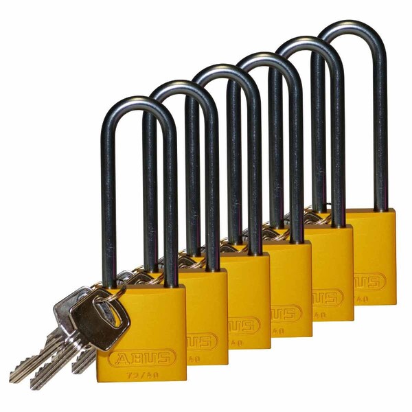 Brady Standard Key Retain Lockout Aluminum Padlock 3in Aluminum Shackle KA Yellow 6PK - 123314
