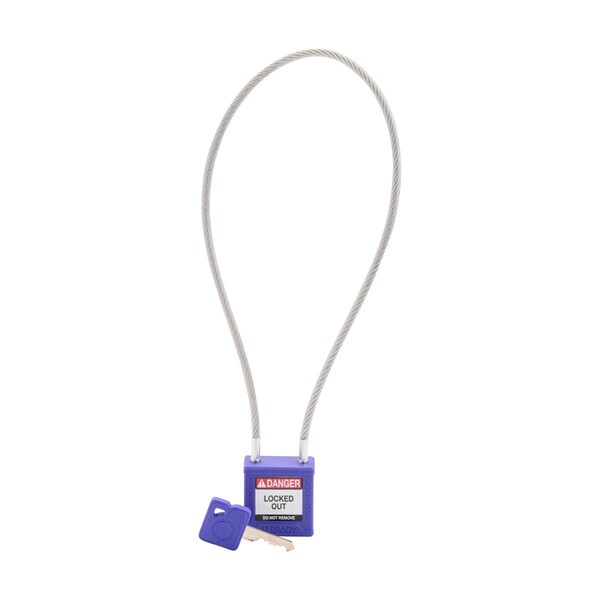 Brady Velocity 16in Compact Cable Lockout Padlocks Nylon 8in Shackle Clearance KD Purple - CPPL-PRP-400CB-KD