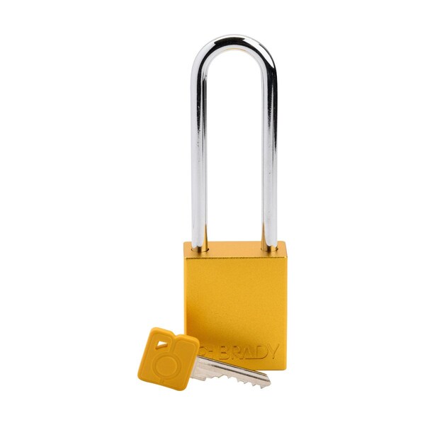 Brady Standard Key Retaining Lockout Aluminum Padlock 3 in Steel Shackle KD Yellow - SDAL-YLW-76ST-KD