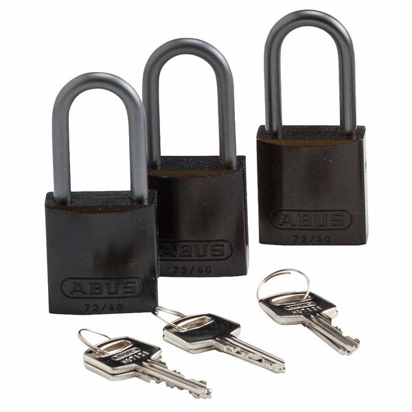 Brady Standard Safety Lockout Aluminum Padlock 1.5 in Aluminum Shackle KA Black 3PK - 123433