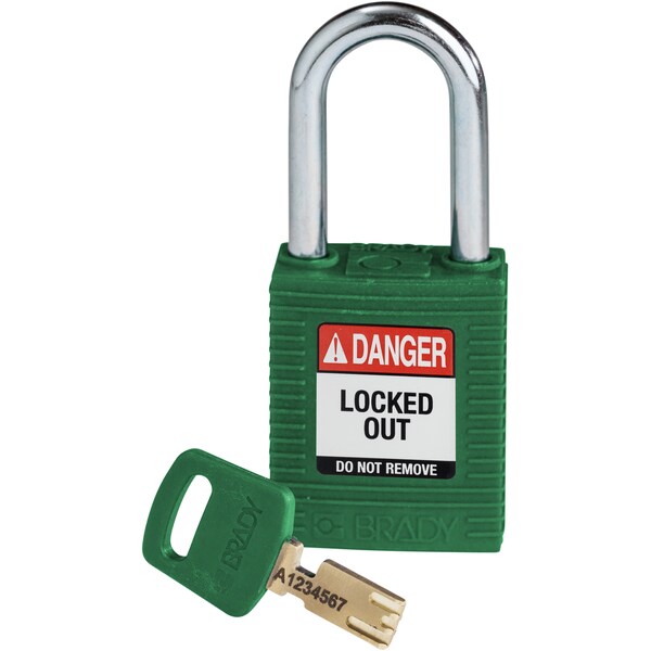 Brady Safekey Lockout Padlock Nylon Green 1.5" Steel S - NYL-GRN-38ST-KD