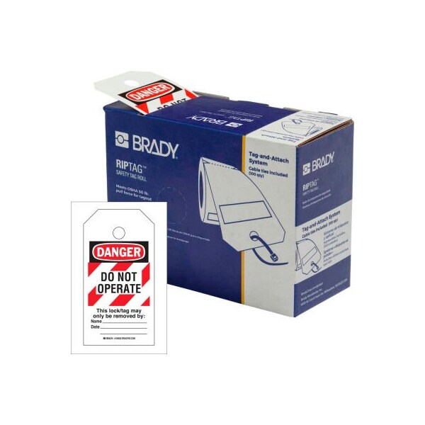 Brady Brady 150502 RipTag Safety Tag Roll Do Not Operate, 3"W x 5.75"H, 250/Roll, Red Stripes - 150502
