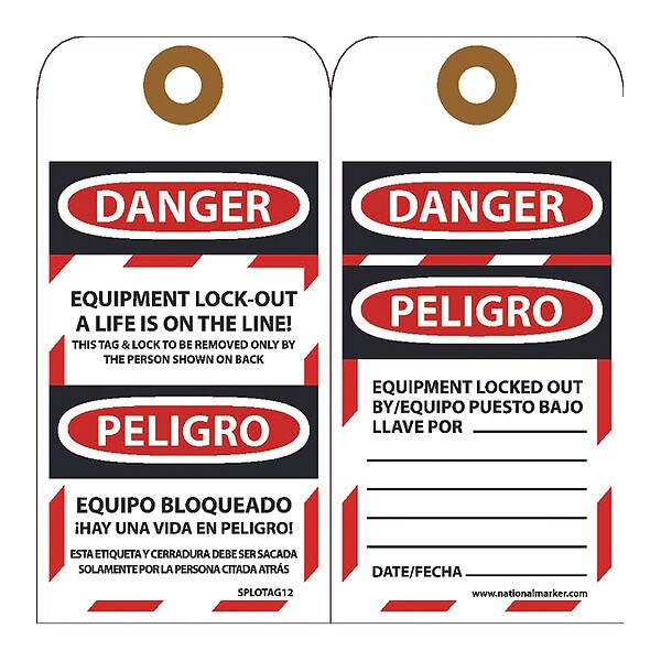Nmc Danger Equipment Lock-Out A Life Is On The Line! Bilingual Tag, Pk10 - SPLOTAG12