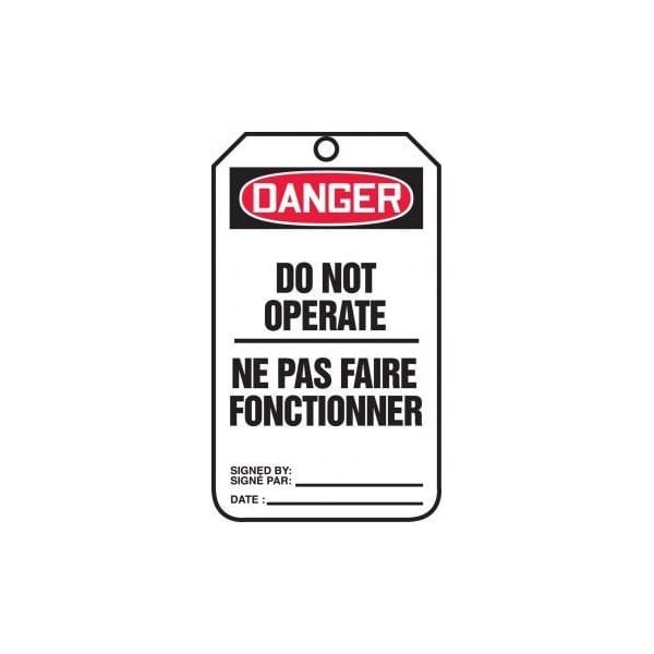 Accuform French Bilingual Safety Tags, DANGER DO NOT OPERATE, 5.75in x 3.25in, RP-Plastic, 5PK - TCF125PTM