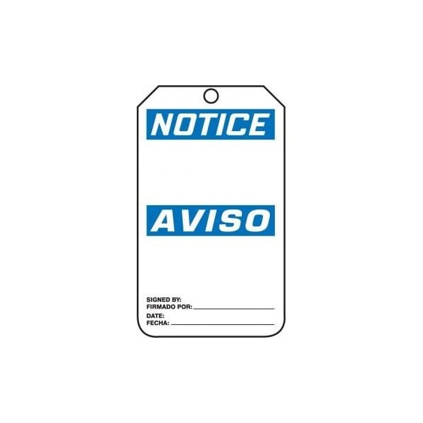 Accuform Bilingual Spanish Safety Tags, NOTICE BLANK, 5.75in x 3.25in, RP-Plastic, 5PK - SBMNT101PTM