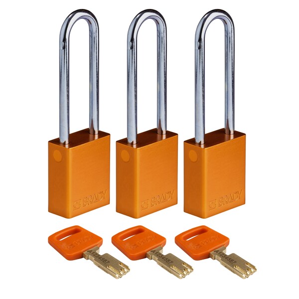 Brady Safekey Lockout Padlock Aluminum Orange 3.0 - ALU-ORG-76ST-KA3PK