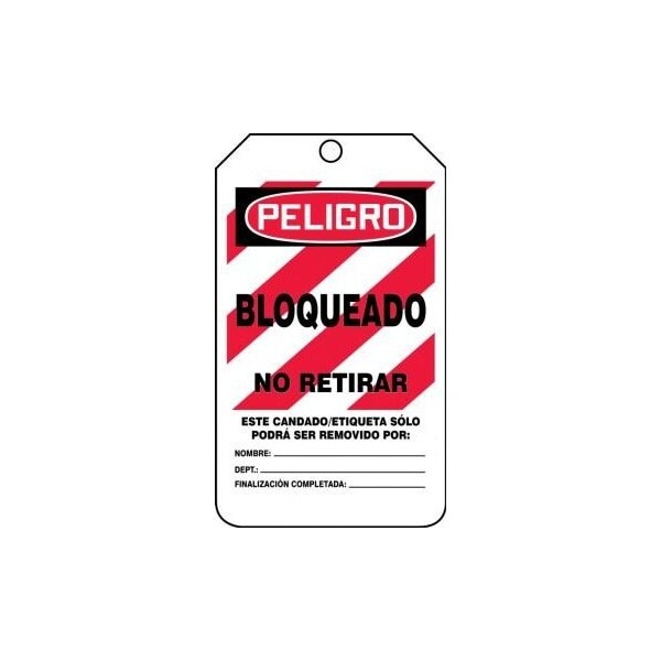 Accuform Spanish Safety Tags, DANGER LOCKED OUT DO NOT REMOVE, 5.75in x 3.25in, HS-Laminate, 25PK - SHMLT418LTP