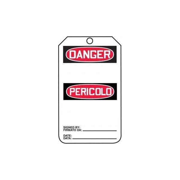 Accuform Safety Tags, DANGER BLANK BILINGUAL ITALIAN, 5.75in x 3.25in, PF-Cardstock, 25PK - TMT155CTP