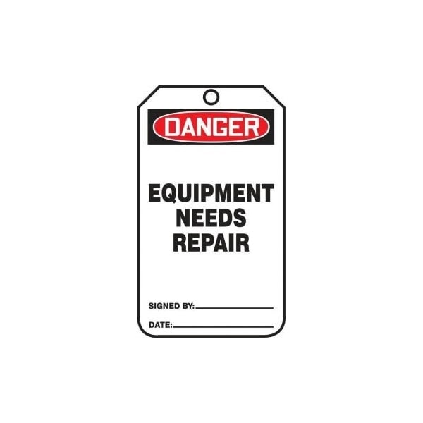 Accuform Safety Tags, DANGER EQUIPMENT NEEDS REPAIR, 5.75in x 3.25in, RP-Plastic, 25PK - MDT013PTP