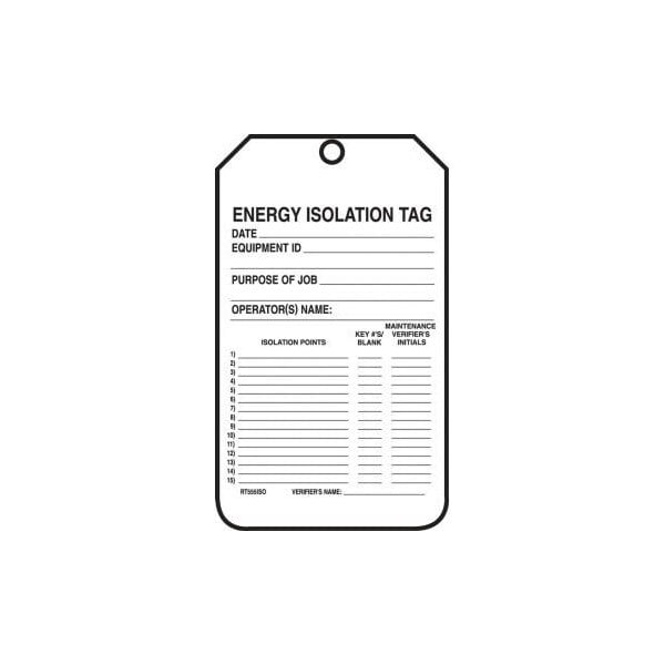 Accuform Safety Tags, ENERGY ISOLATION TAG, 5.75in x 3.25in, PF-Cardstock, 25PK - MDT400CTP