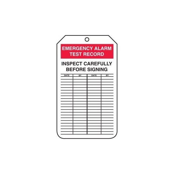 Accuform Safety Tags, EMERGENCY ALARM TEST RECORD, 5.75in x 3.25in, PF-Cardstock, 25PK - TRS228CTP