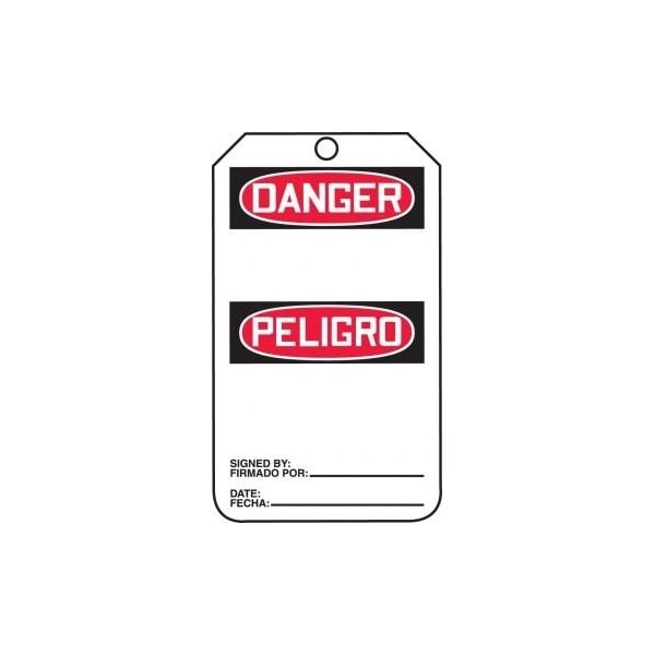 Accuform Safety Tags, DANGER BLANK BILINGUAL SPANISH-MEXICAN, 5.75in x 3.25in, RP-Plastic, 25PK - TMS115PTP