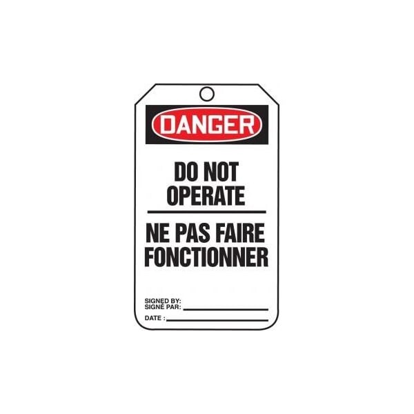 Accuform French Bilingual Safety Tags, DANGER DO NOT OPERATE, 4.25in x 2.125in, PF-Cardstock, 25PK - FBTAM101CTP