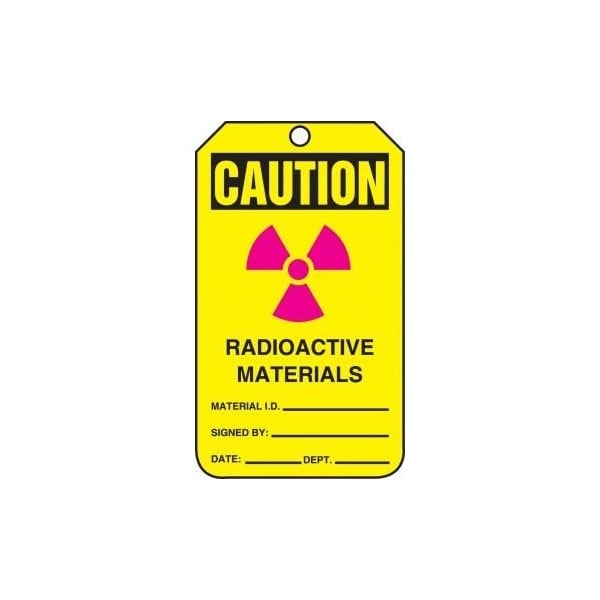 Accuform Safety Tags, CAUTION RADIOACTIVE MATERIALS, 5.75in x 3.25in, RP-Plastic, 5PK - MCGT212PTM