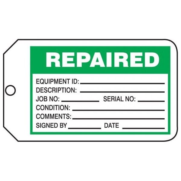 Accuform Safety Tags, REPAIRED, 5.75in x 3.25in, RP-Plastic, 25PK - MMT326PTP