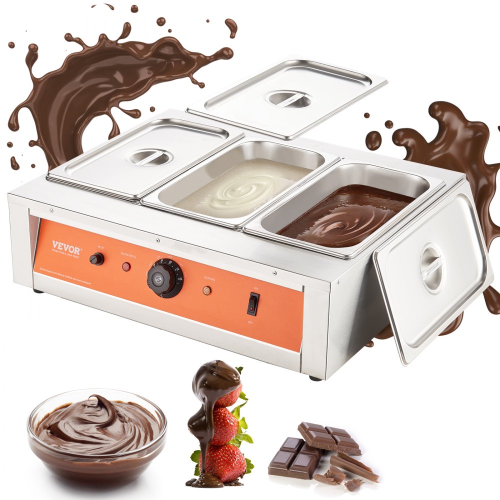VEVOR Chocolate Tempering Machine, 26.5 Lbs 3 Tanks Chocolate Melting Pot TEMP Control 86~185℉, 1500W Stainless Steel Electric Commercial Food Warmer For Chocolate/Milk/Cream Melting and Heating - Q2651500W3043O595V1