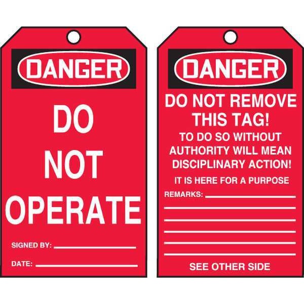 Accuform Danger Tag By The Roll, Cardstock, 6 1/4 in H x 3 in W, 100 PK - TAR106