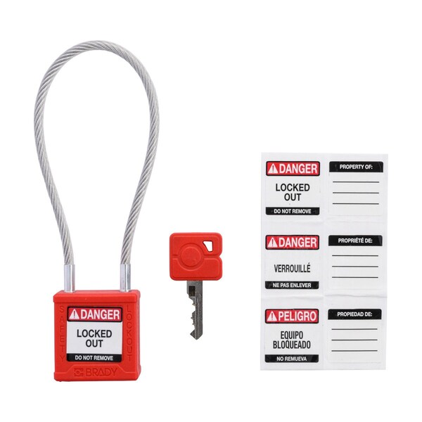 Brady Velocity 8in Compact Cable Lockout Padlocks Nylon 4in Shackle Clearance KA Red 6PK - CPPL-RED-200CB-KA6