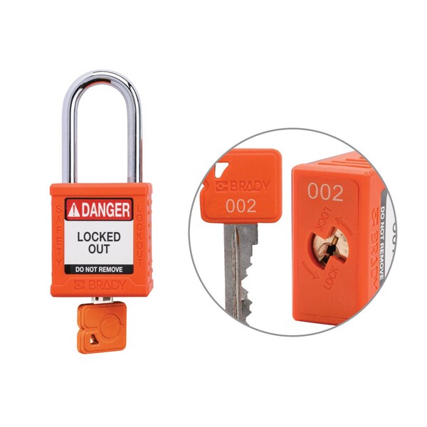 Brady Keyed Alike Padlock Unique Set Nylon Org 1.5 in Steel Shackle Keycode 2 - SDPL-ORG-38ST-002