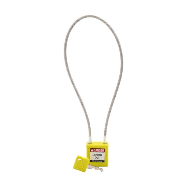 Brady Velocity 16in Compact Cable Lockout Padlocks Nylon 8in Shackle Clearance KD Yellow - CPPL-YLW-400CB-KD