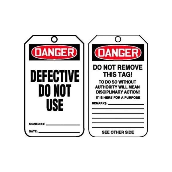 Accuform Safety Tags, DANGER DEFECTIVE DO NOT USE, 5.75in x 3.25in, RP-Plastic, 5PK - MDT175PTM