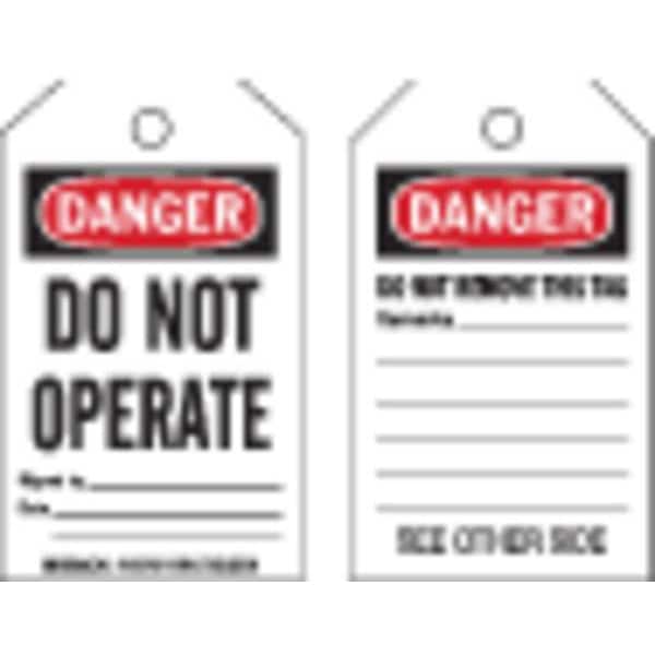 Brady Danger Tag, Danger, Plastic, 3 in Width, 5 in Height, Write On Surface: Yes , 10 PK - 145768
