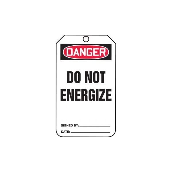 Accuform Mini Safety Tags, DANGER DO NOT ENERGIZE, 4.25in x 2.125in, RP-Plastic, 25PK - TAM106PTP