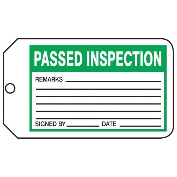 Accuform Safety Tags, PASSED INSPECTION, 5.75in x 3.25in, RP-Plastic, 5PK - MMT342PTM