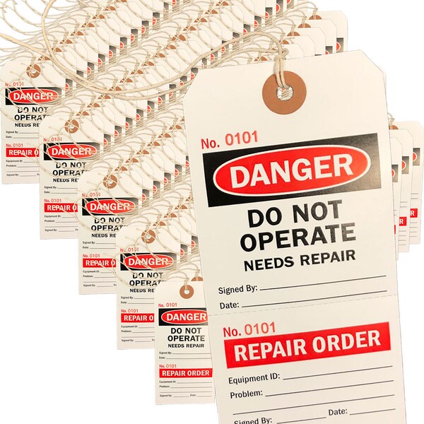 Safe Handler Lock Out Tags, Two-Part Perforated Repair Order Tags(100-Pack) - BLSH-LOTAG-100