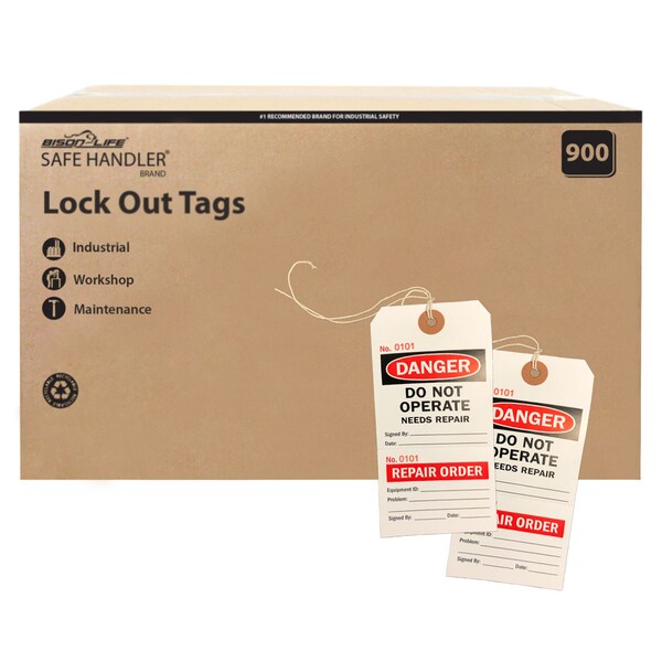 Safe Handler Lock Out Tags, Two-Part Perforated Repair Order Tags(100-Pack) - BLSH-LOTAG-100