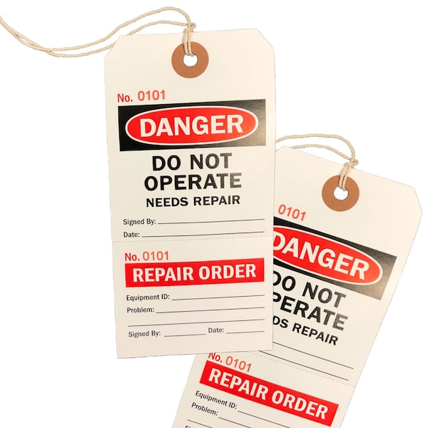 Safe Handler Lock Out Tags, Two-Part Perforated Repair Order Tags(100-Pack) - BLSH-LOTAG-100