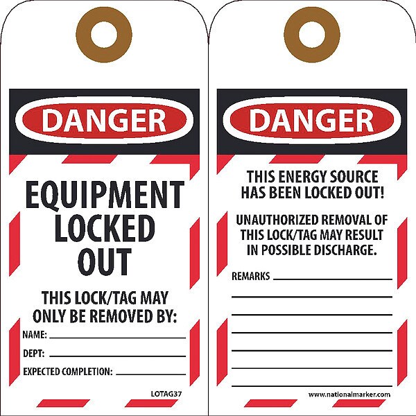 Nmc Equipment Lockout Tag, Pk25 - LOTAG37-25