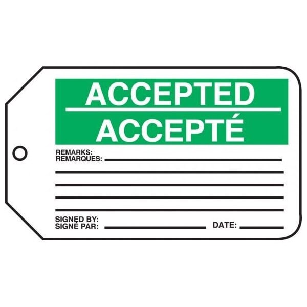 Accuform French Bilingual Safety Tags, ACCEPTED, 5.75in x 3.25in, RP-Plastic, 5PK - TCF402PTM