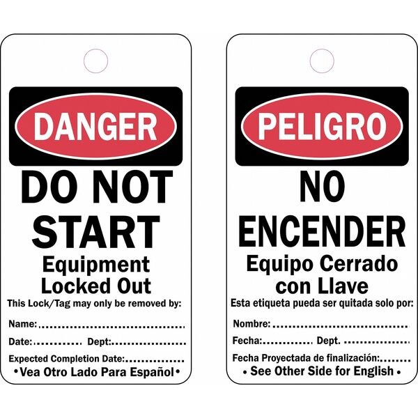 Zoro Select Danger Bilingual Tag, 5-3/4 x 3In, PK25 - 22CM81