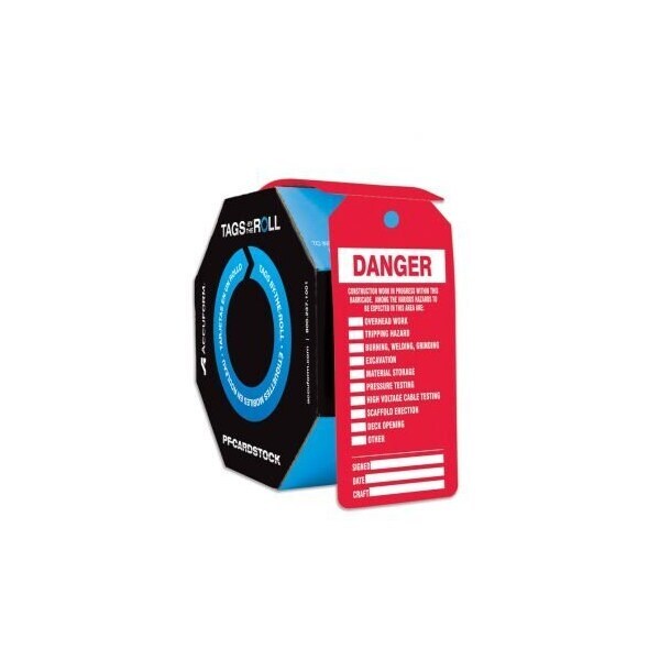 Accuform Danger, PF-Cardstock, 6-5/8 in Width, 3-5/8 in Height - TAR308