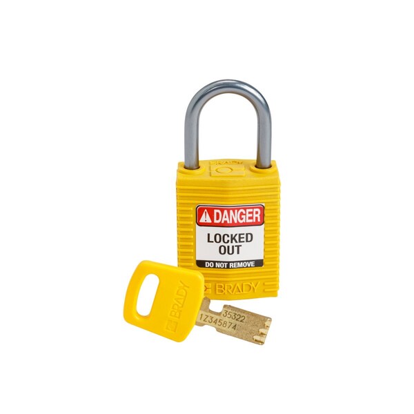 Brady Compact SafeKey Key Retaining Nylon Padlock 1 in Aluminum Shackle KD Yellow 1PK - CPT-YLW-25AL-KD