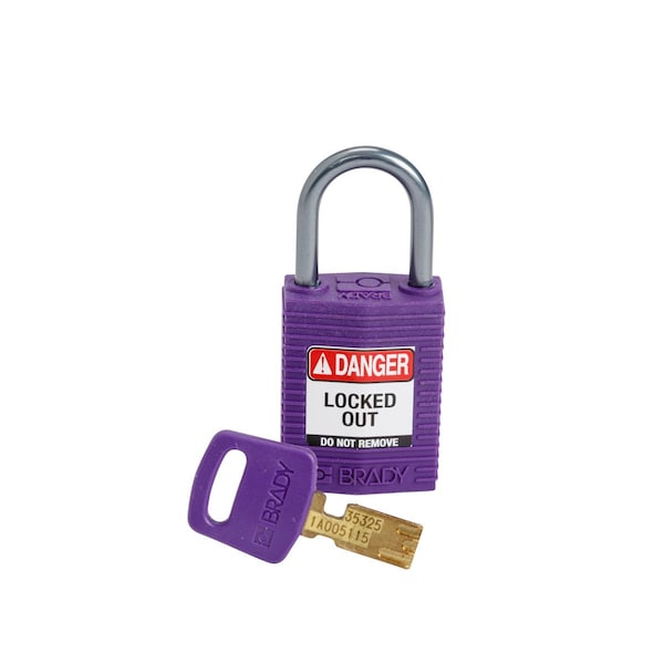 Brady Compact SafeKey Key Retaining Nylon Padlock 1 in Aluminum Shackle KD Purple 1PK - CPT-PRP-25AL-KD