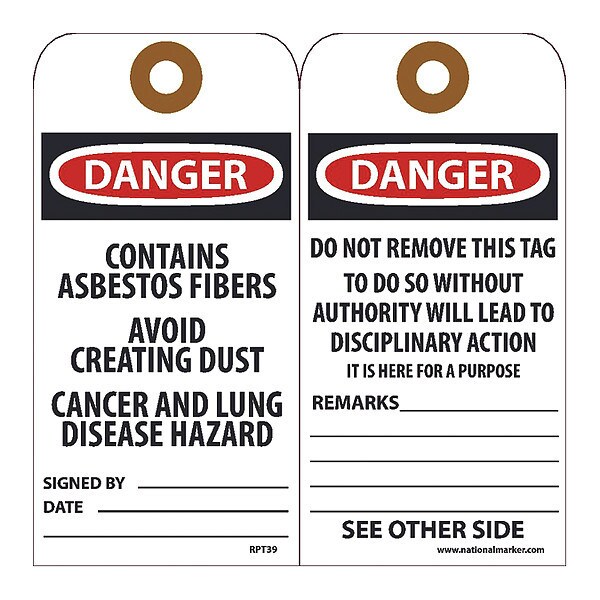 Nmc Danger Contains Asbestos Fibers Tag, Pk25 - RPT39G
