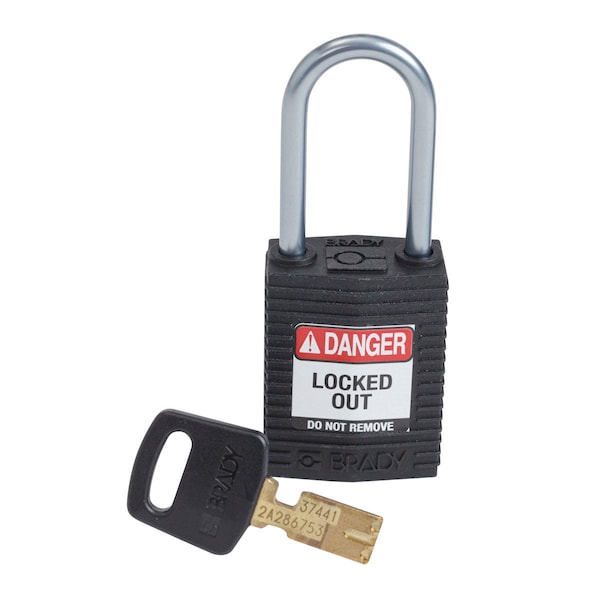 Brady Compact SafeKey Key Retaining Nylon Padlock 1.5 in Aluminum Shackle KD Black 1PK - CPT-BLK-38AL-KD