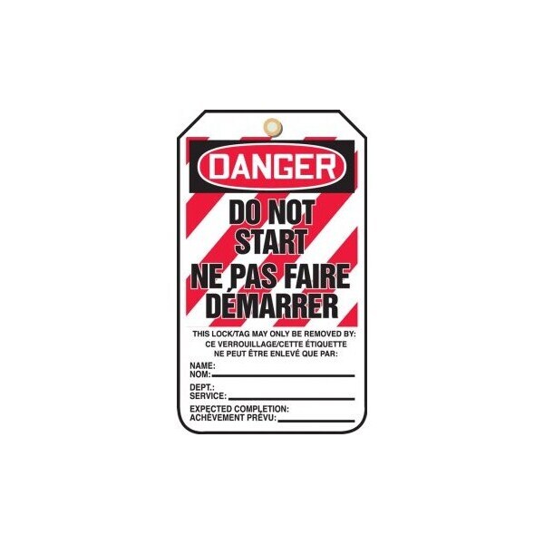 Accuform French Bilingual Safety Tags, DANGER DO NOT START, 5.75in x 3.25in, HS-Laminate, 5PK - TCF207LTM
