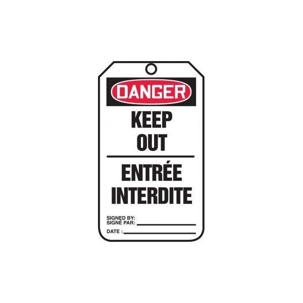 Accuform French Bilingual Safety Tags, DANGER KEEP OUT, 5.75in x 3.25in, PF-Cardstock, 25PK - TCF163CTP
