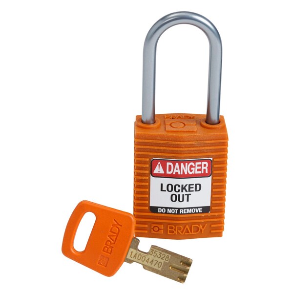 Brady Compact SafeKey Key Retaining Nylon Padlock 1.5in Aluminum Shackle KD Orange 1PK - CPT-ORG-38AL-KD